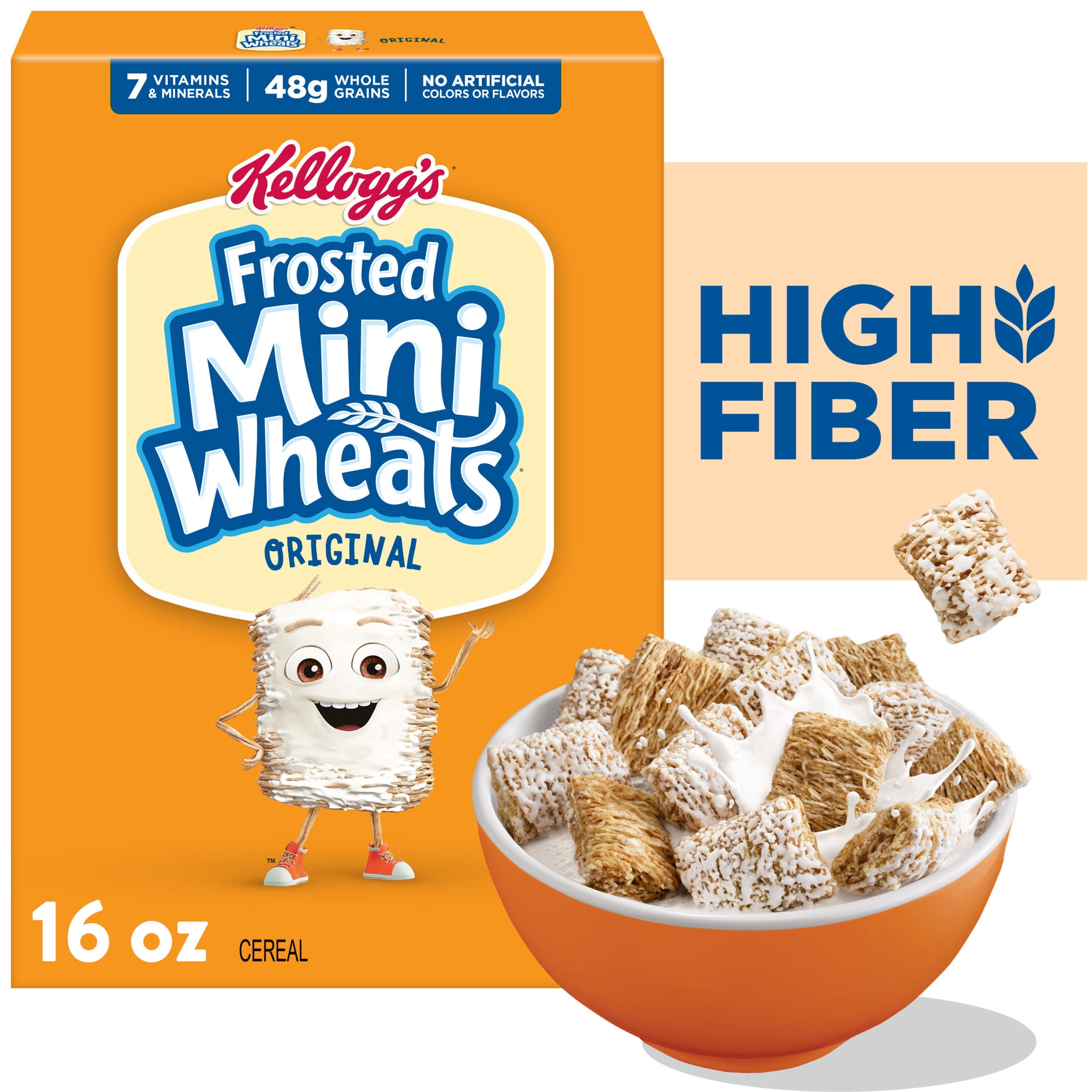 Kelloggs Frosted Mini-Wheats Breakfast Cereal, High Fiber, 48g Whole Grain, 16 oz