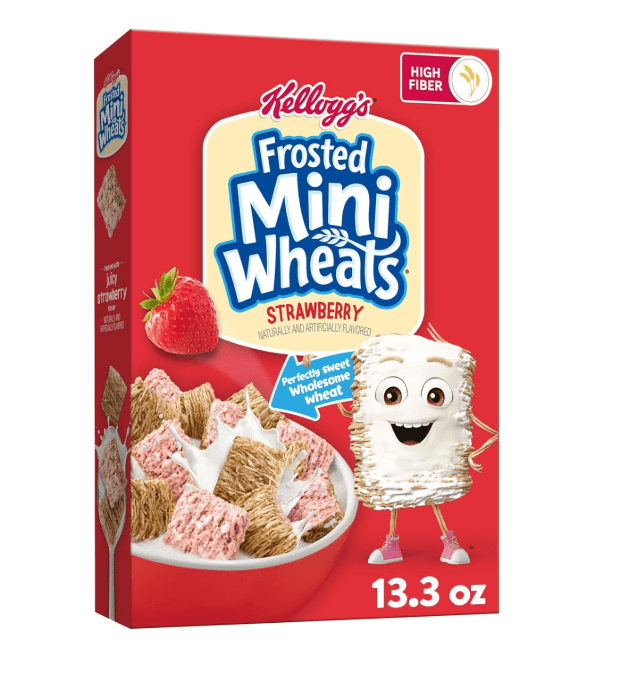 Kellogg's Frosted Mini-Wheats Breakfast Cereal, Kids Cereal, Family Breakfast, Strawberry, 13.3oz Box (1 Box)