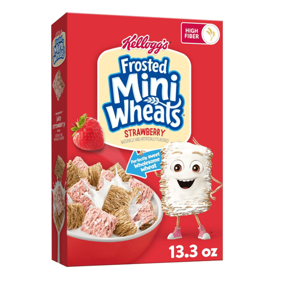 Kellogg's Frosted Mini-Wheats Breakfast Cereal, Kids Cereal, Family Breakfast, Strawberry, 13.3oz Box (1 Box)