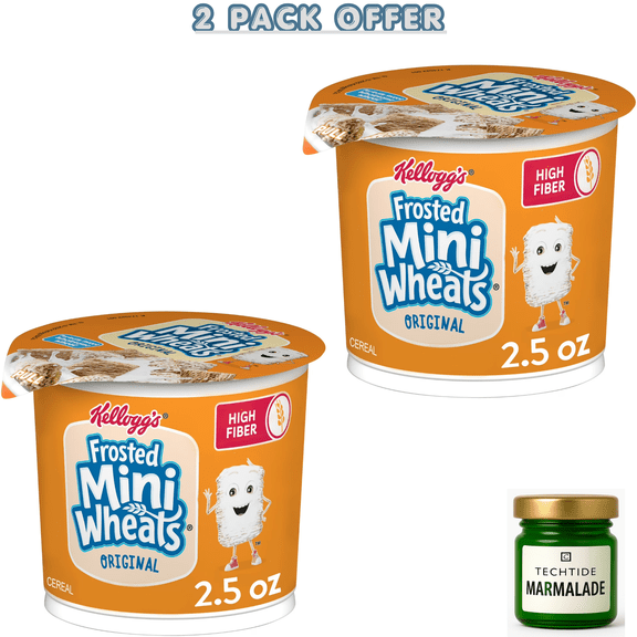 Kellogg's Frosted Mini-Wheats Cold Breakfast Cereal Cup, High-Fiber, Whole Grain, Original, 2.5oz ( 2 CUPS )
