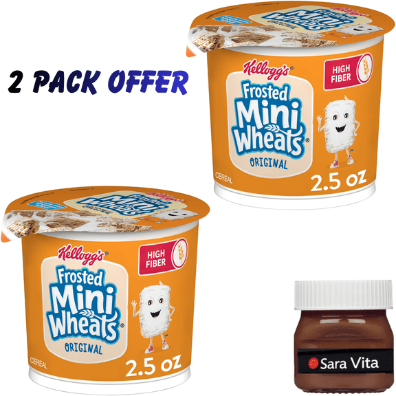 Kellogg's Frosted Mini-Wheats Cold Breakfast Cereal Cup, High-Fiber, Whole Grain, Original, 2.5oz Cup (1 Cup)