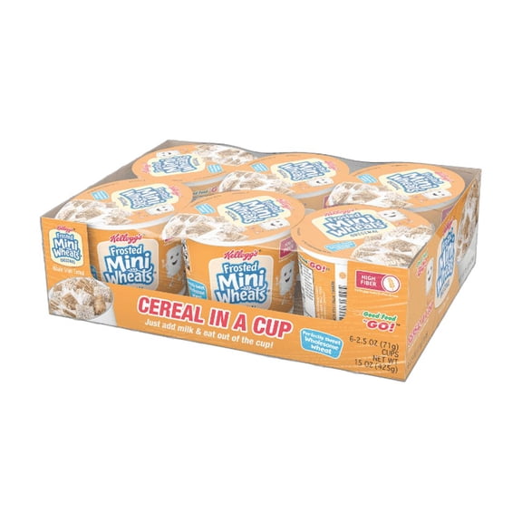 Kelloggs Frosted Mini-Wheats Original Cereal in a Cup, 2.5 oz Cups, 6 Count Pack