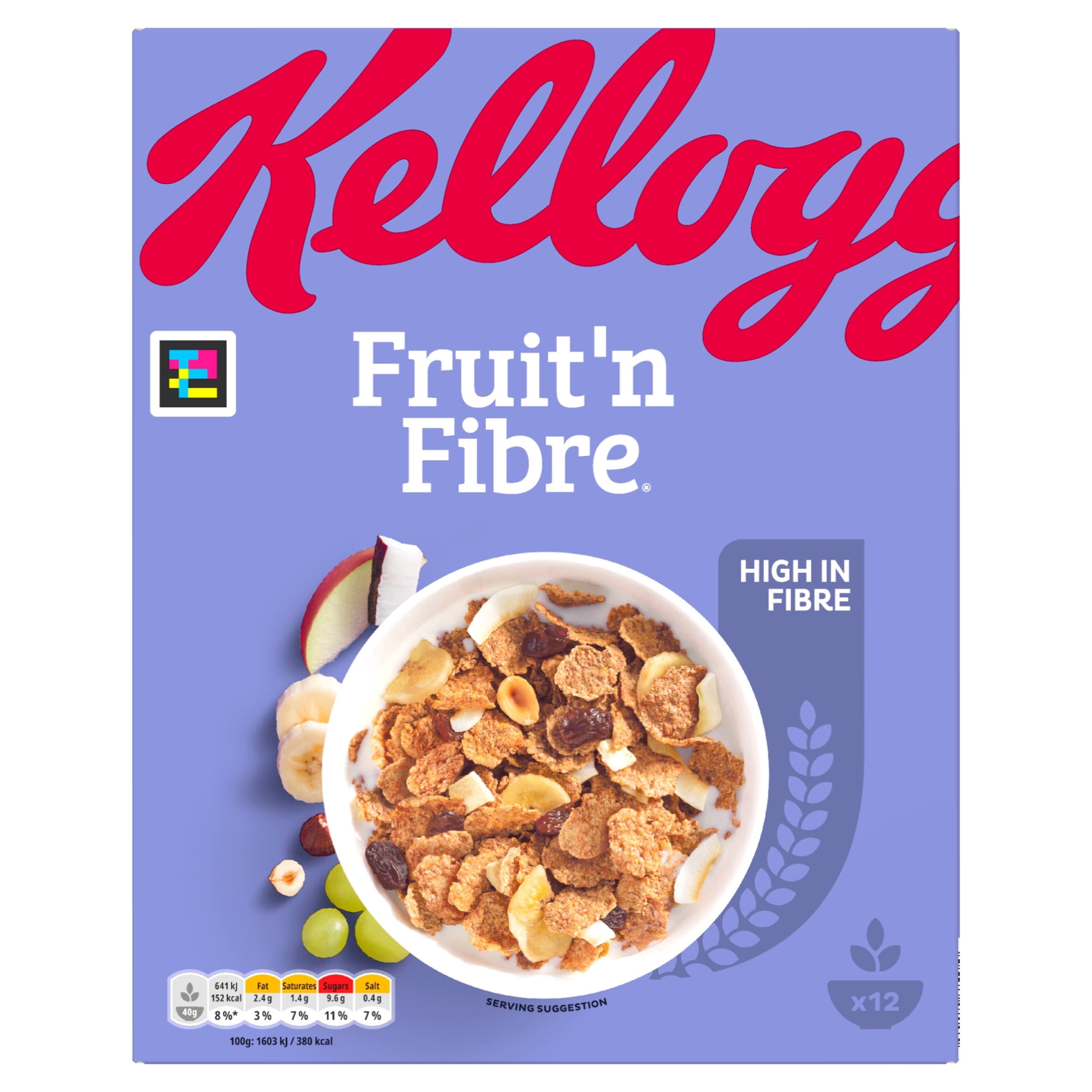 Kellogg's Fruit 'n Fibre Original Breakfast Cereal 500g, Imported from Britain