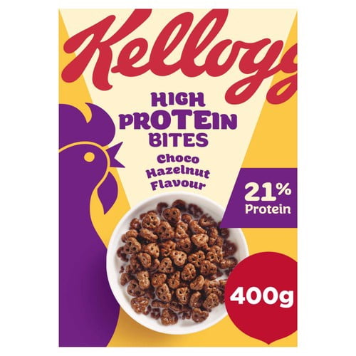 Kellogg's High Protein Bites Choc Hazelnut Breakfast Cereal 400g, British Import (Pack of 3)