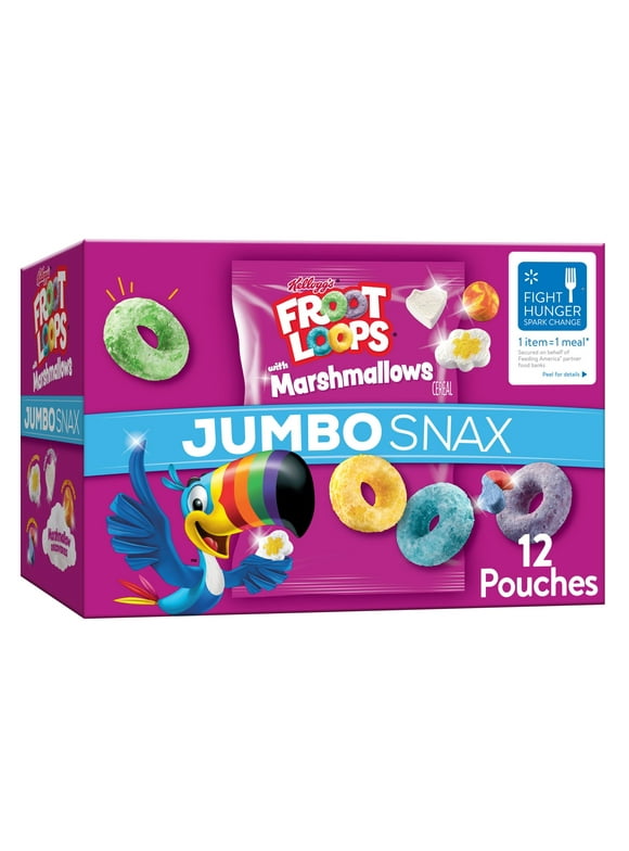 Kellogg's Jumbo Snax Froot Loops Original with Marshmallows Cereal Snacks, Family Size, 5.04 oz Box, 12 Count
