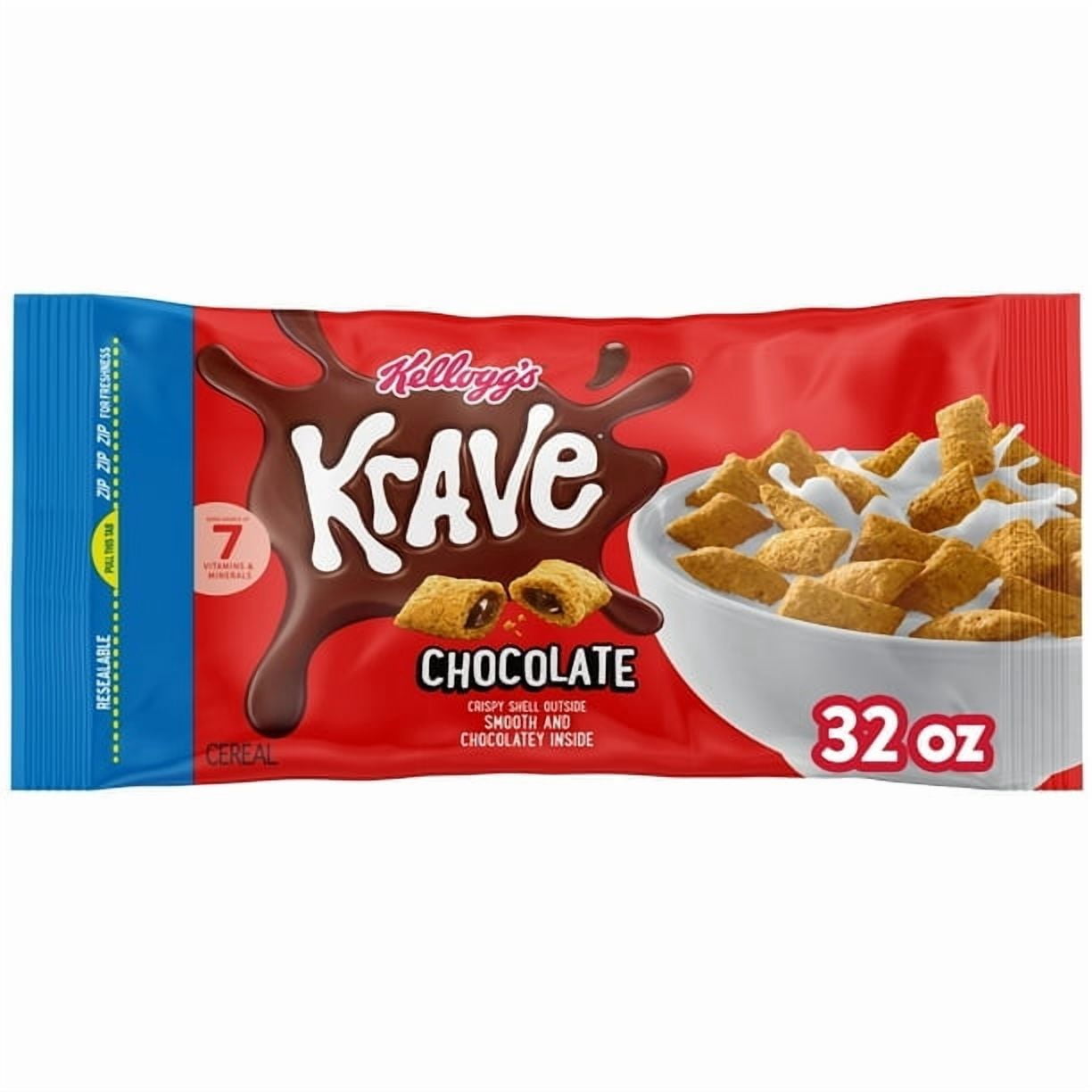 Kellogg's Krave Breakfast Cereal, Kids Cereal, Family Breakfast, Chocolate, 32oz Bag (1 Bag) - Pack of 2