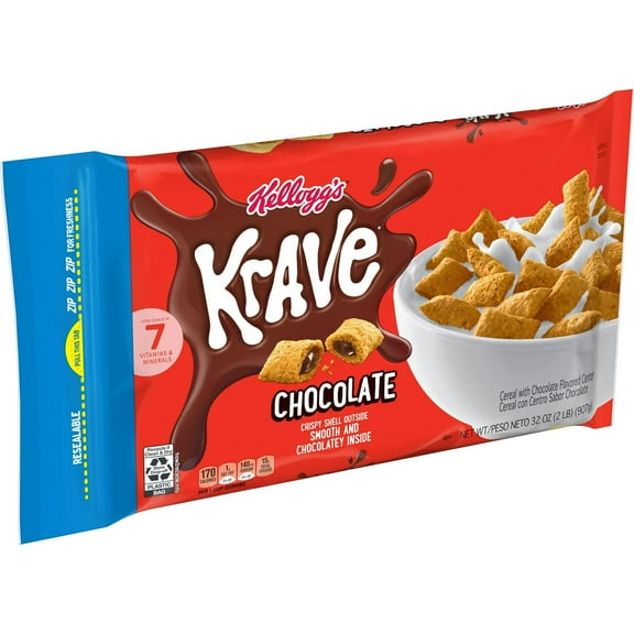 Kellogg's Krave Breakfast Cereal, Kids Cereal, Family Breakfast, Chocolate, 32oz Bag (1 Bag)