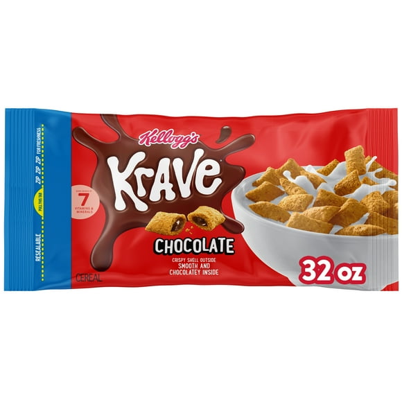 Kellogg's Krave Breakfast Cereal, Kids Cereal, Family Breakfast, Chocolate, 32oz Bag (1 Bag)