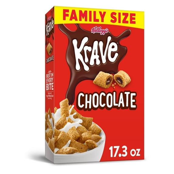 Kellogg's Krave Breakfast Cereal, Kids Cereal, Family Breakfast, Family Size, Chocolate, 17.3oz Box (1 Box)pack of 4
