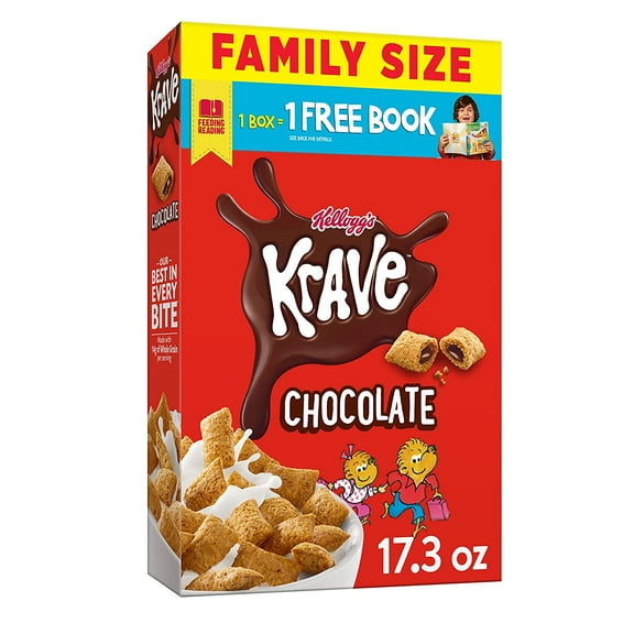 Kellogg's Krave Breakfast Cereal, Kids Cereal, Family Breakfast, Family Size, Chocolate, 17.3oz Box (1 Box)