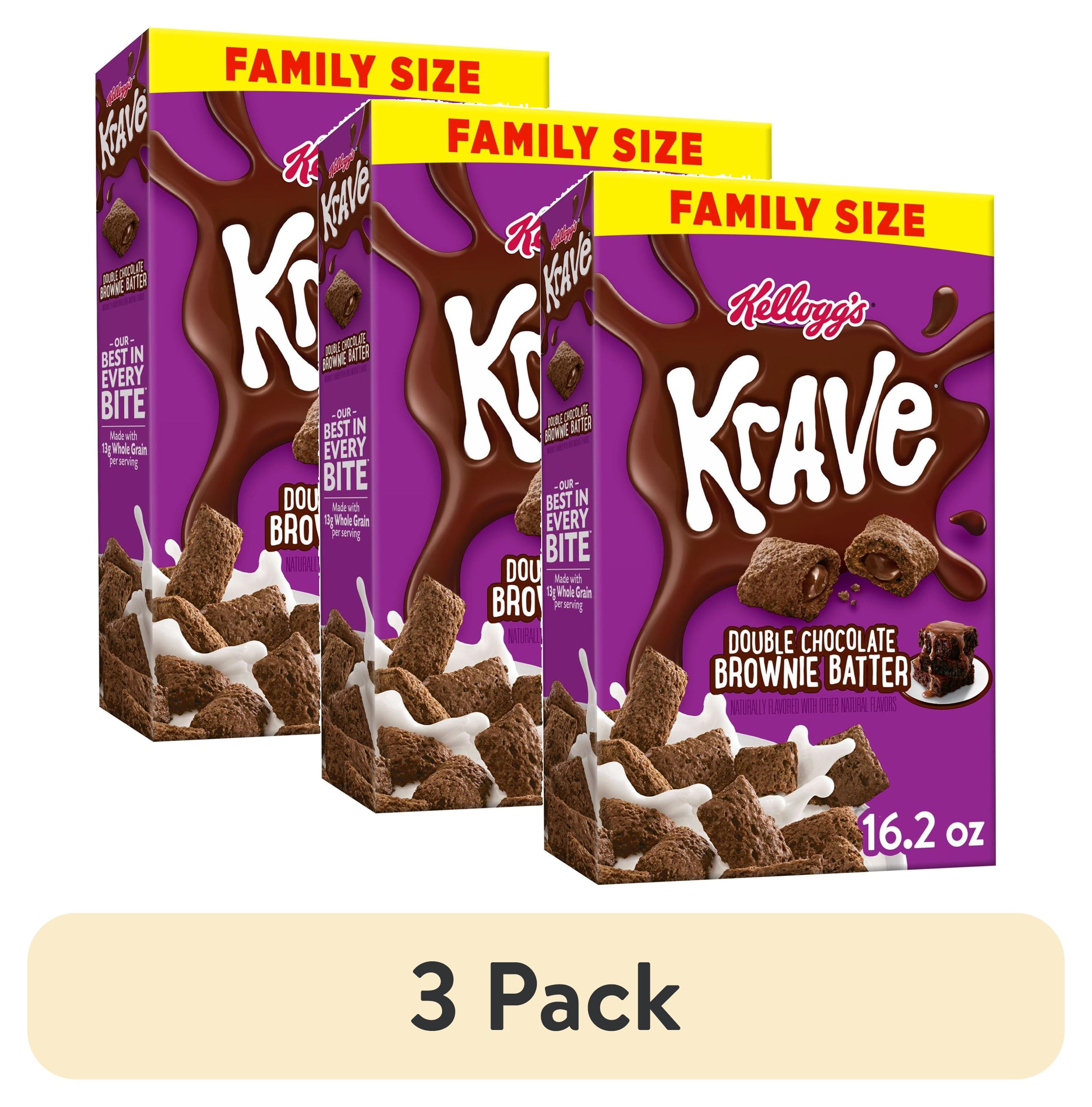 (3 pack) Kellogg's Krave Brownie Batter Cold Breakfast Cereal, Family