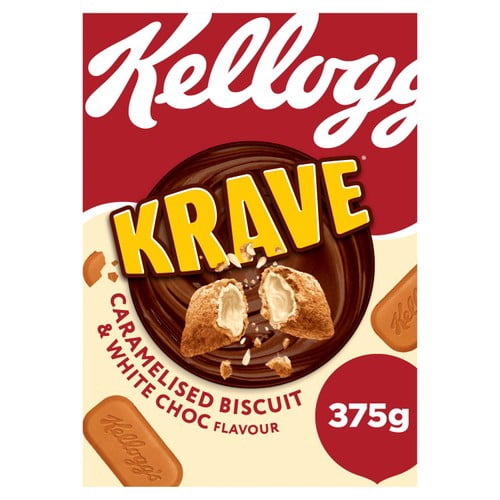 Kellogg's Krave Caramalised Biscuit Breakfast Cereal 375g, British Import (Pack of 3)