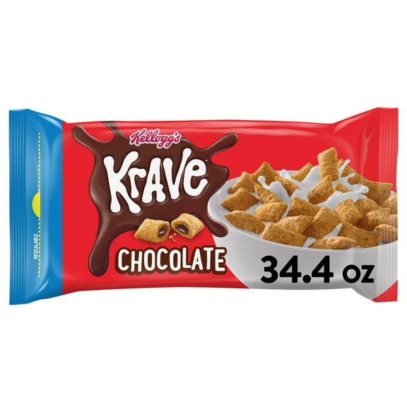 Kellogg's Krave Chocolate Cold Breakfast Cereal, 7 Vitamins and Minerals, 34.4 oz