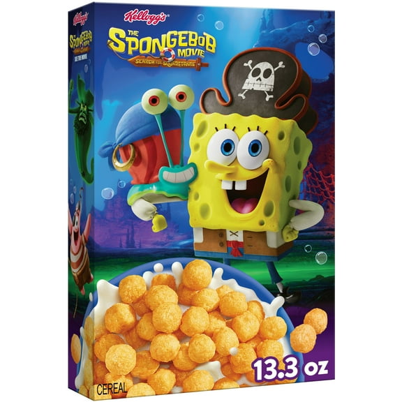 Kelloggs The SpongeBob Movie: Search for SquarePants Breakfast Cereal, Kids Snacks, 13.3oz Box(1 Box)