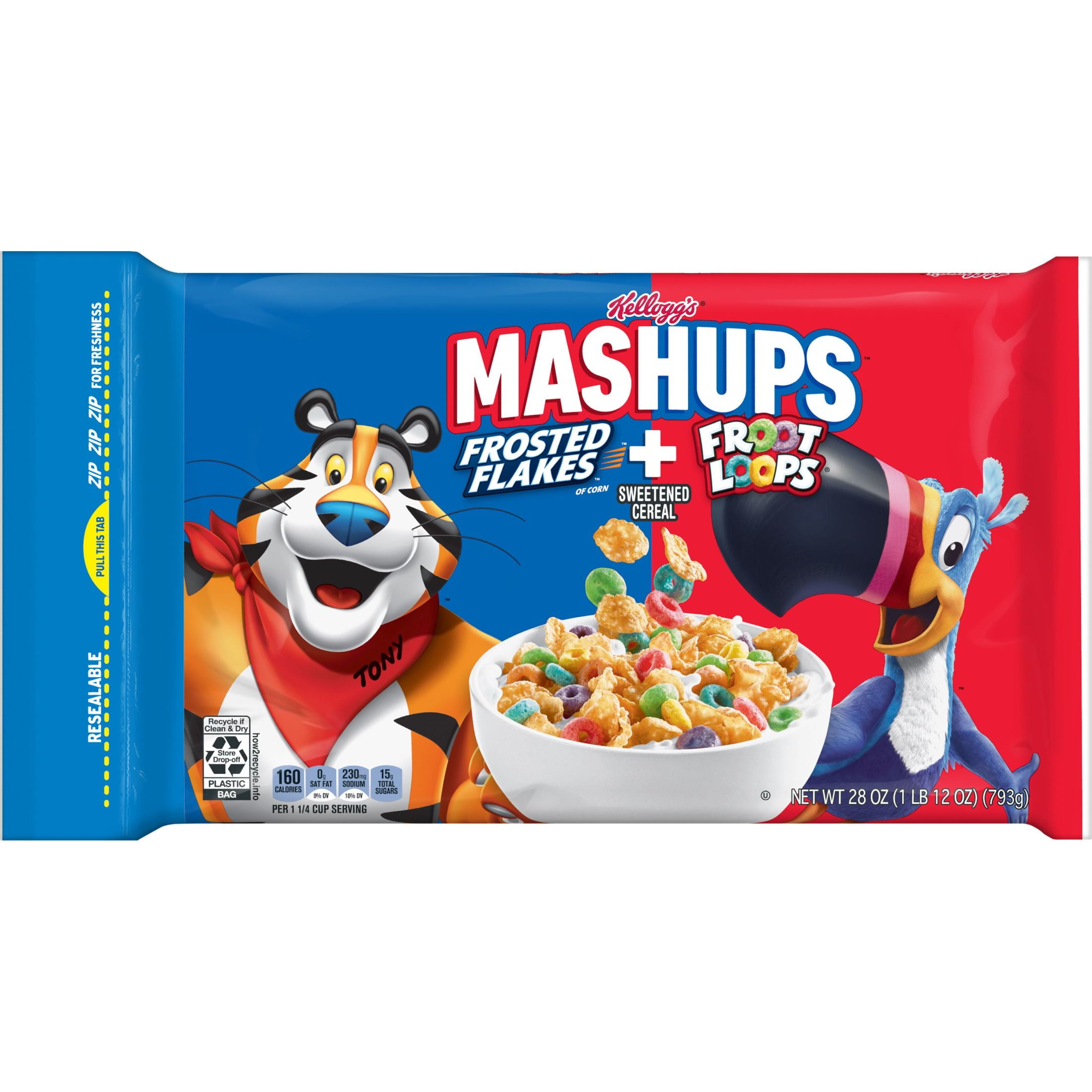 Kellogg's Mashups Frosted Flakes and Froot Loops Cold Breakfast Cereal, 28  oz 
