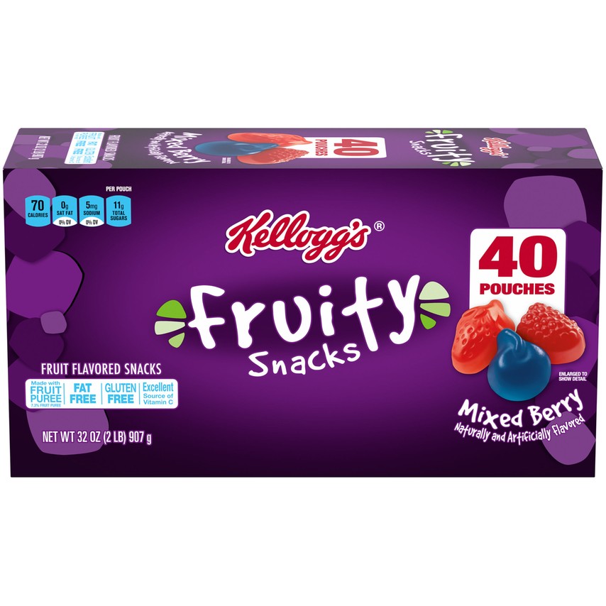 Kellogg's Mixed Berry Fruity Snacks, 0.8 Oz, 40 Count