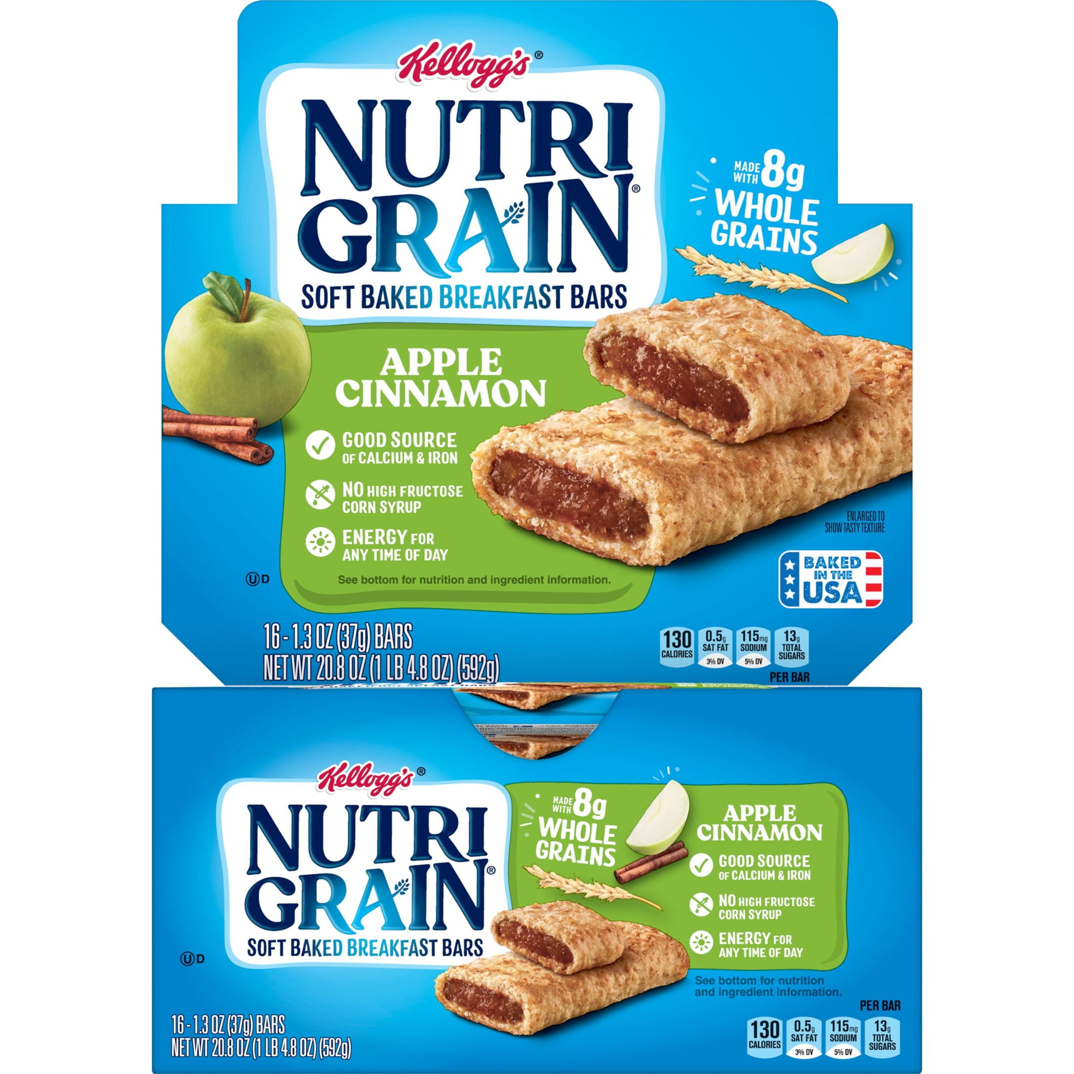 Kellogg's NutriGrain Apple Cinnamon Chewy Soft Baked Breakfast Bars, ReadytoEat, 20.8 oz, 16