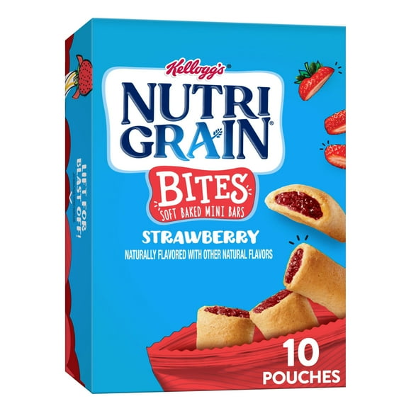 Kellogg's Nutri-Grain Bites Strawberry Chewy Soft Baked Mini Breakfast Bars, Ready-to-Eat, 10 Count