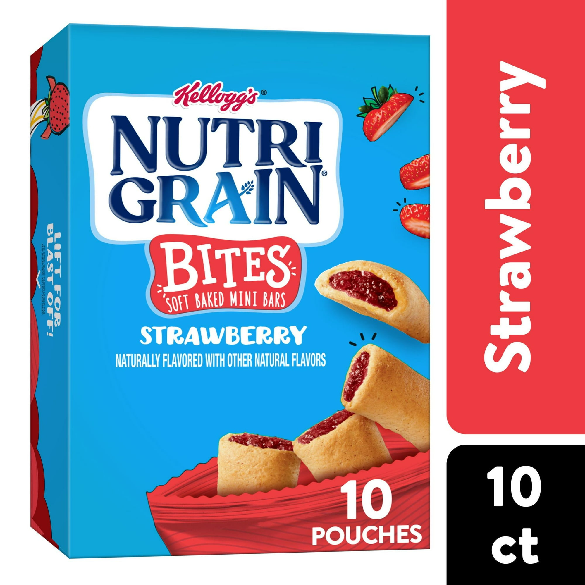 Kellogg’s Nutri-Grain Bites Strawberry Chewy Soft Baked Mini Breakfast Bars, Ready-to-Eat, 13 oz, 10 Count