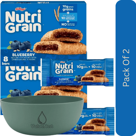 Kelloggs Nutri-Grain Blueberry Chewy Breakfast Bars, 8 Count, Made with Whole Grains, 10.4 oz with olive green bowl by ValueNest