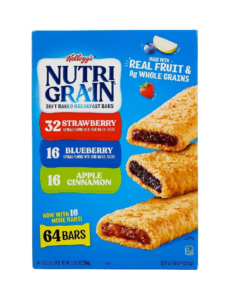 Kellogg's Nutri-Grain Breakfast Bars, Variety Pack, 1.3 oz, 64 ct 1PK