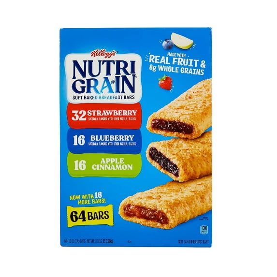 Kellogg's Nutri-Grain Breakfast Bars, Variety Pack, 1.3 oz, 64 ct 1PK
