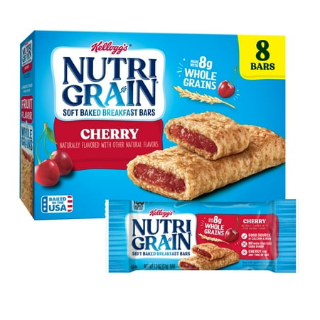 Kellogg's Nutri-Grain Cherry Chewy Breakfast Bars, Made with 10g Whole Grains, 10.4 oz, 8 Count