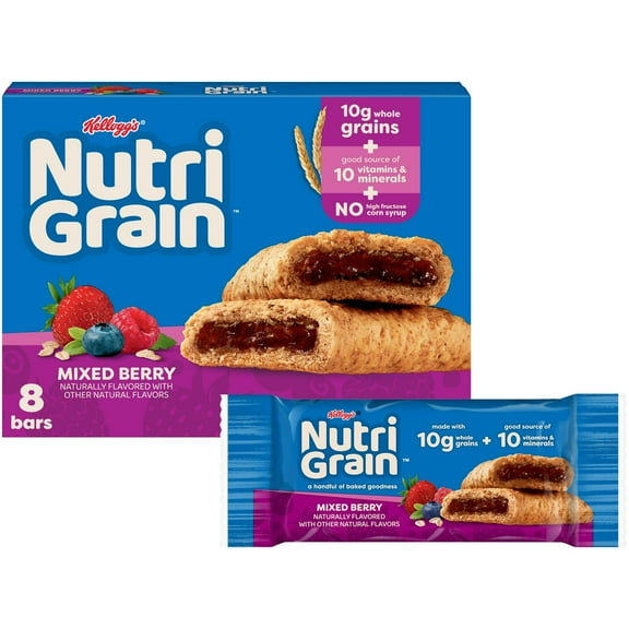 Kellogg's Nutri-Grain Mixed Berry Chewy Soft Baked Breakfast Bars, Kids Snacks, 10.4 oz, 8 Count(2 Packs)