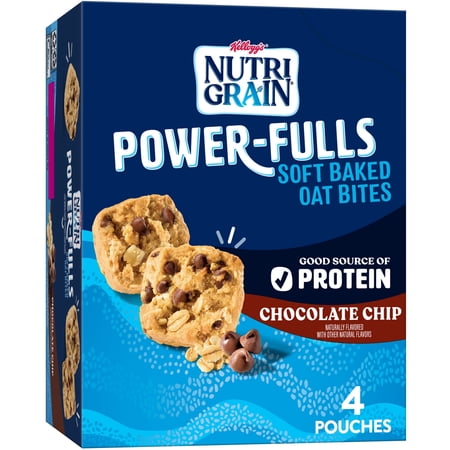 Kellogg's Nutri-Grain Power-Fulls Chocolate Chip Chewy Soft Baked Oat Bites, Protein Snacks, 5.6 oz, 4 Count