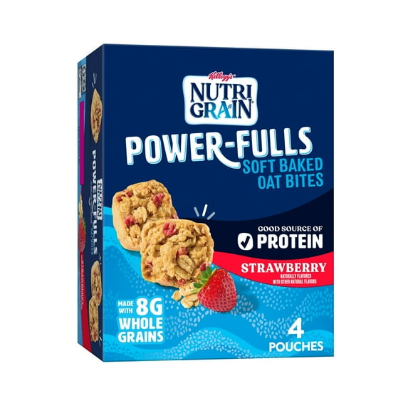 Kellogg's Nutri-Grain Power-Fulls Strawberry Chewy Soft Baked Oat Bites, Protein Snacks, 5.6 oz, 4 Count