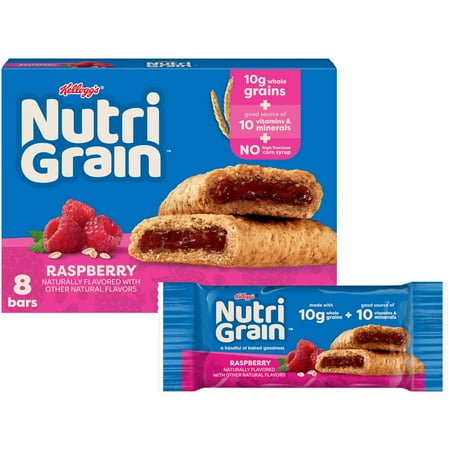 Kellogg's Nutri-Grain Raspberry Chewy Breakfast Bars, Made with 10g Whole Grains, 10.4 oz, 8 Count