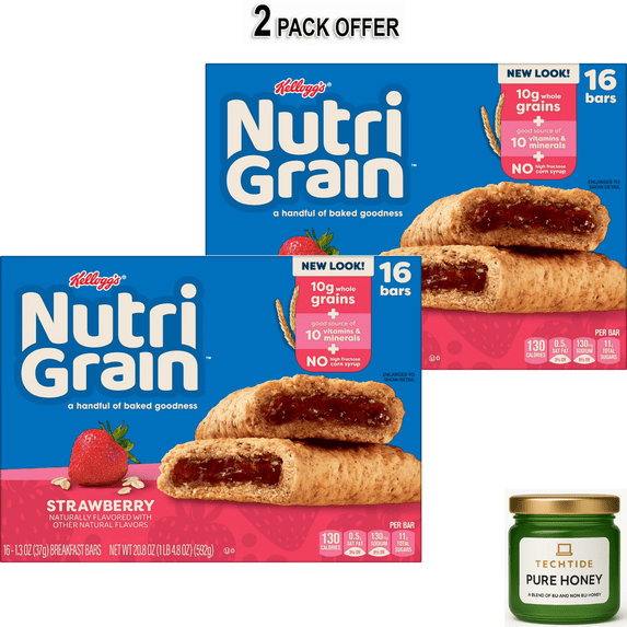Kellogg's Nutri-Grain Strawberry Chewy Breakfast Bars, Made with 10g Whole Grains, 20.8 oz, (16 Count)
