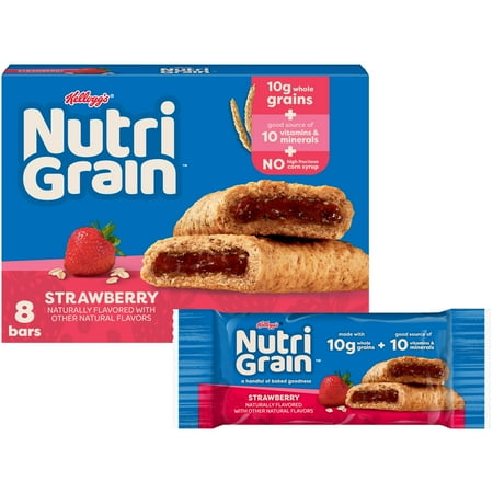 Kellogg's Nutri-Grain Strawberry Chewy Breakfast Bars, Made with 10g Whole Grains, 10.4 oz, 8 Count