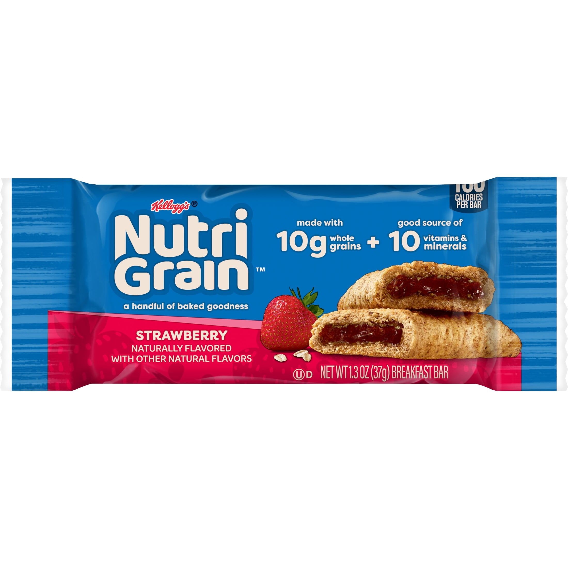 Kellogg's Nutri-Grain Strawberry Chewy Soft Baked Breakfast Bars, Made with Whole Grains, 1.3 oz