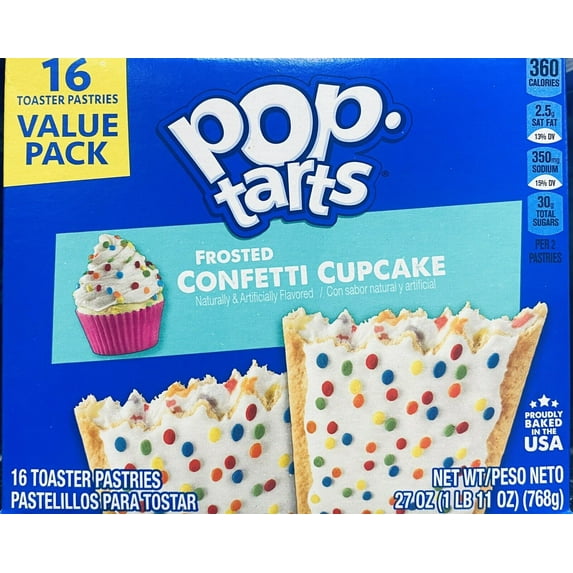 Kellogg's Pop Tarts FROSTED CONFETTI CUPCAKE Toaster Pastries 16 Count 27 oz Box