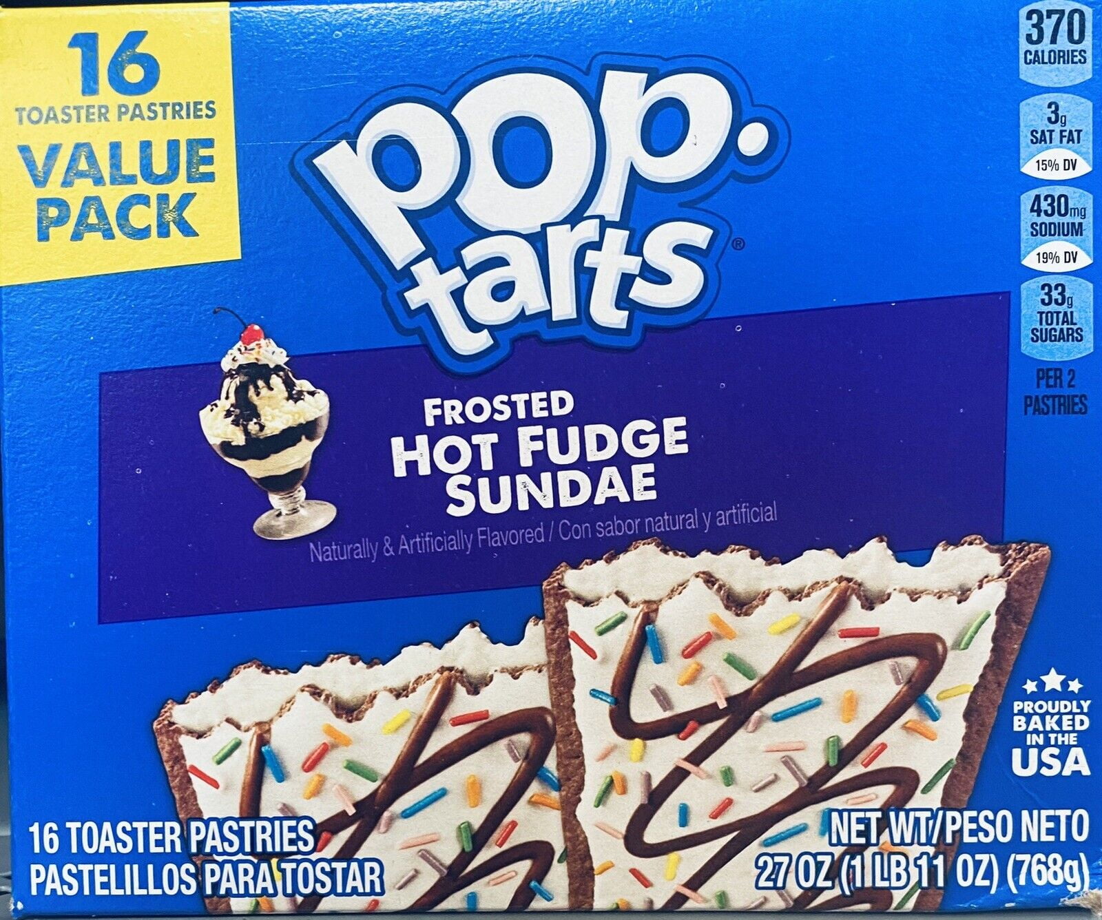 Kellogg's Pop Tarts FROSTED HOT FUDGE SUNDAE Toaster Pastries 27 oz Box 16 CT