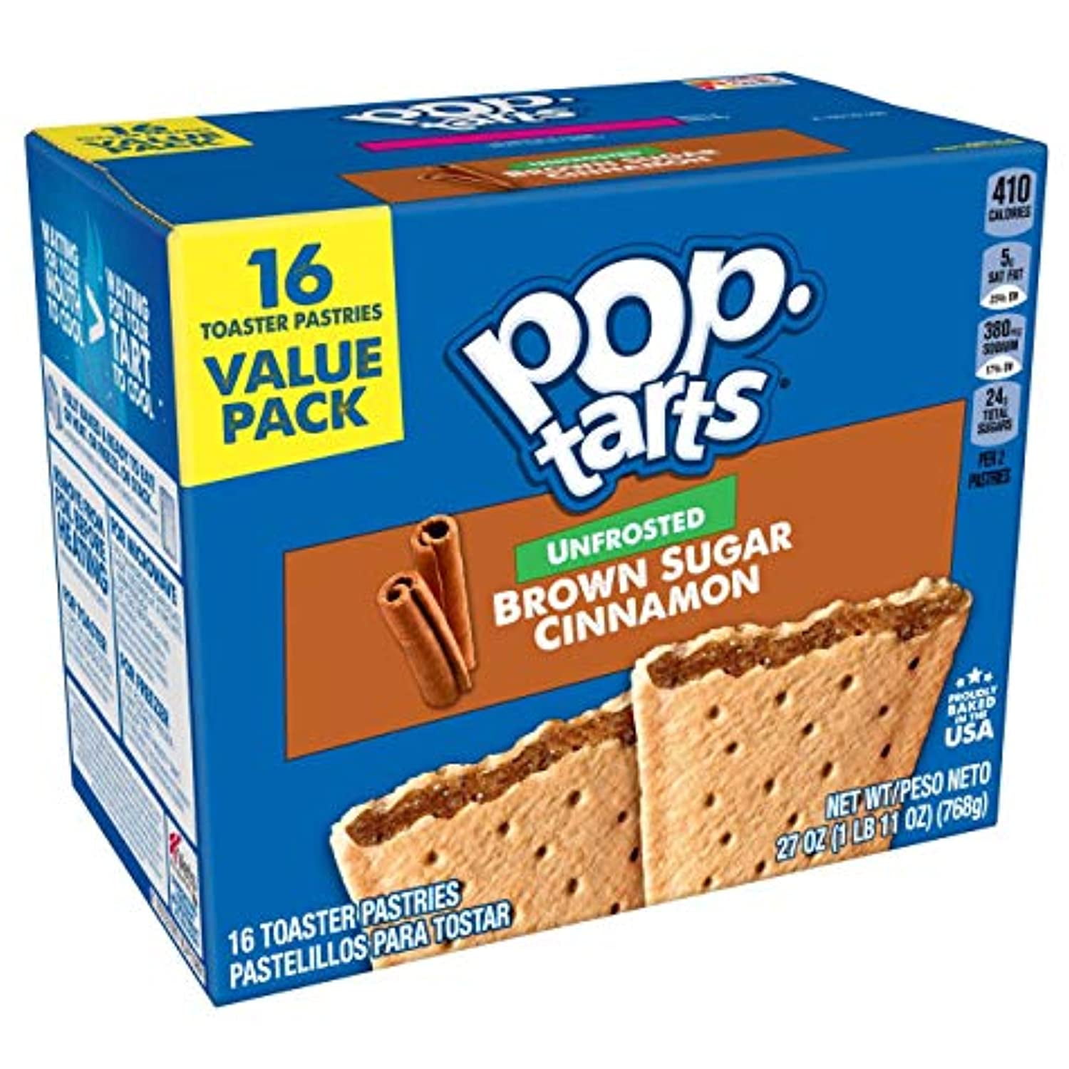 Kellogg's PopTarts Unfrosted Toaster Pastries Breakfast for Kids, 16