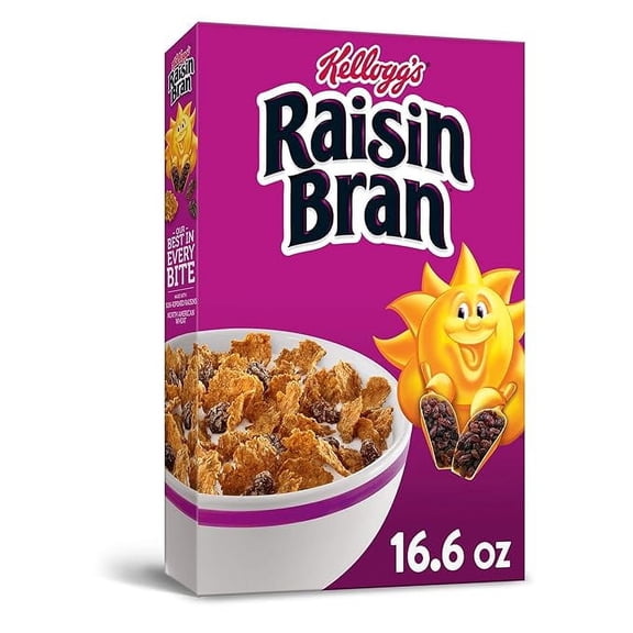 Kellogg's Raisin Bran Breakfast Cereal, Family Breakfast, Fiber Cereal, Original, 16.6oz Box (1 Box)