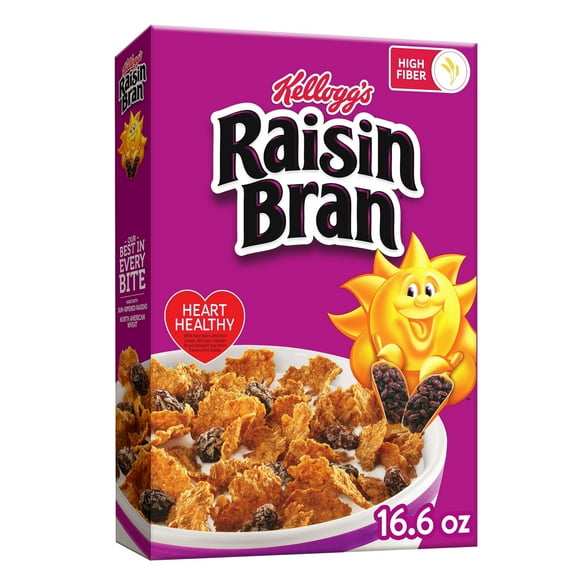 Kellogg's Raisin Bran Breakfast Cereal, Family Breakfast, Fiber Cereal, Original, 16.6oz Box (1 Box)