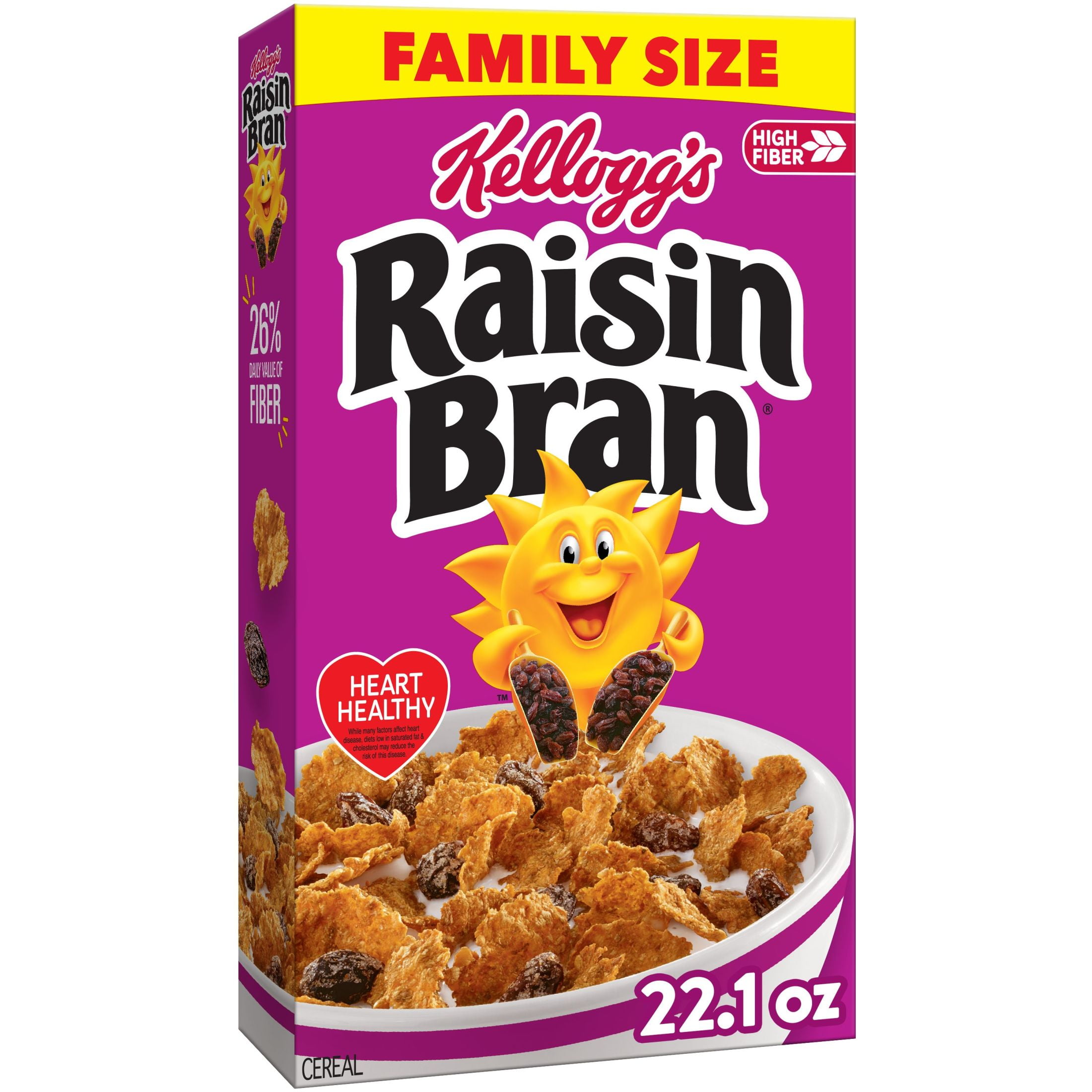 Kellogg's Raisin Bran Breakfast Cereal, Fiber Cereal, Family Breakfast, Family Size, Original, 22.1oz Box (1 Box) pack of 6