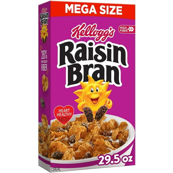 Kellogg's Raisin Bran Breakfast Cereal, Fiber Cereal, Family Breakfast, Mega Size, Original, 29.5oz Box (1 Box)