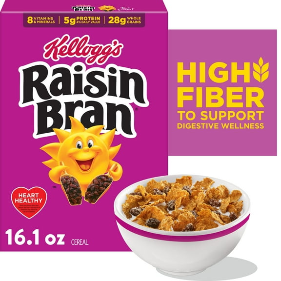 Kellogg’s Raisin Bran Breakfast Cereal, High Fiber, 28g Whole Grain, 16.1 oz