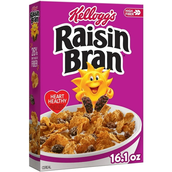 Kellogg's Raisin Bran Breakfast Cereal, Fiber Cereal, Family Breakfast, Original, 16.1oz (Pack 4)