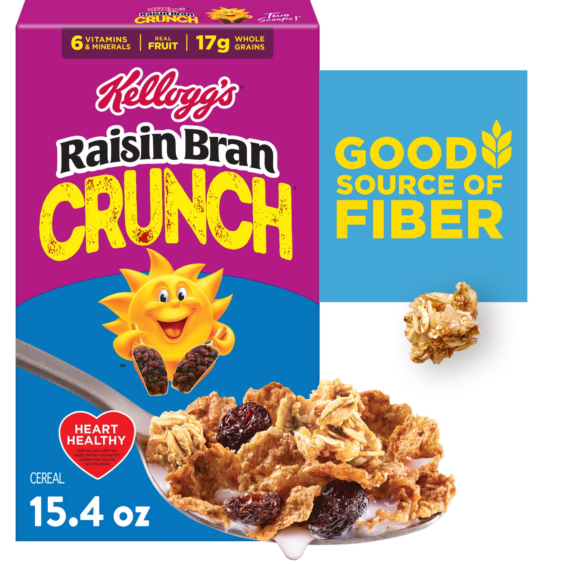 Kellogg's Raisin Bran Crunch Breakfast Cereal, Good Source of Fiber, 15.4 oz