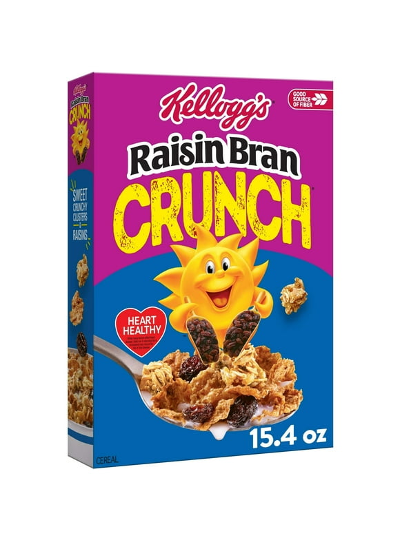 Kellogg's Raisin Bran Crunch Breakfast Cereal, Fiber Cereal, Family Breakfast, 15.4oz Box (Pack 2)