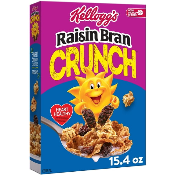 Kellogg's Raisin Bran Crunch Breakfast Cereal, Fiber Cereal, Family Breakfast, 15.4oz Box (Pack 6)
