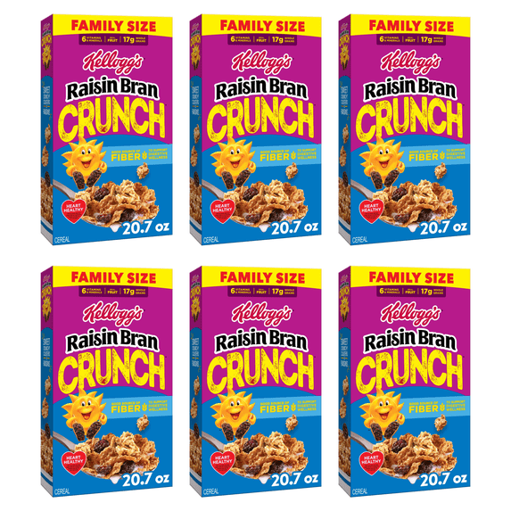 Kellogg's Raisin Bran Crunch Breakfast Cereal, Fiber Cereal, Family Breakfast, Family Size, 20.7oz Box (1 Box) pack of 6