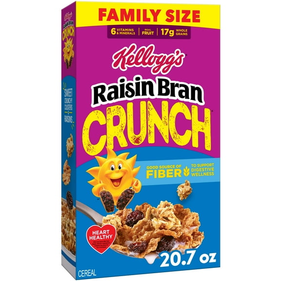 Kellogg's Raisin Bran Crunch Breakfast Cereal, Good Source of Fiber, Family Size, 20.7 oz