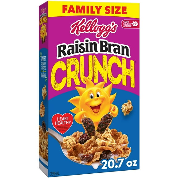 Kellogg's Raisin Bran Crunch Breakfast Cereal, Fiber Cereal, Family Breakfast, Family Size, 20.7oz Box pack of 2