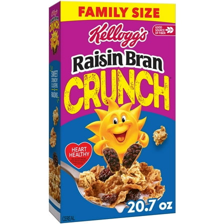 Kellogg's Raisin Bran Crunch Breakfast Cereal, Fiber Cereal, Family Breakfast, Family Size, 20.7oz (Pack 2)